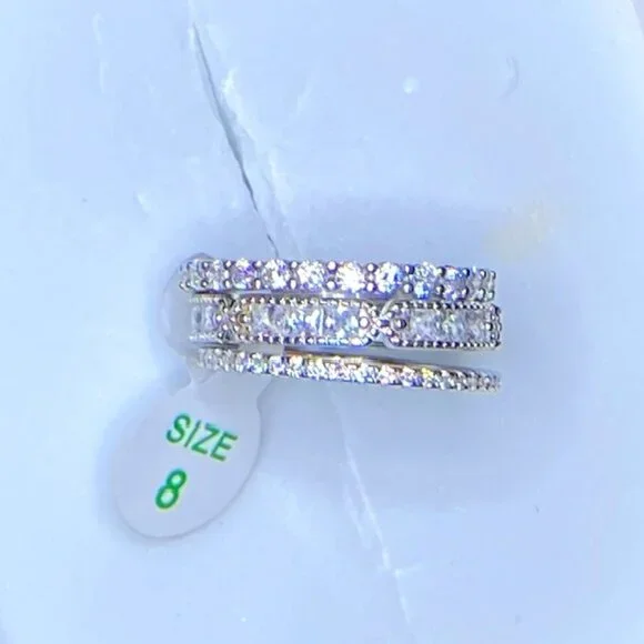 925 Solid Sterling Silver Farmhouse 3 Band Set Size 8 - Picture 3 of 5